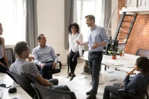 Business team meets